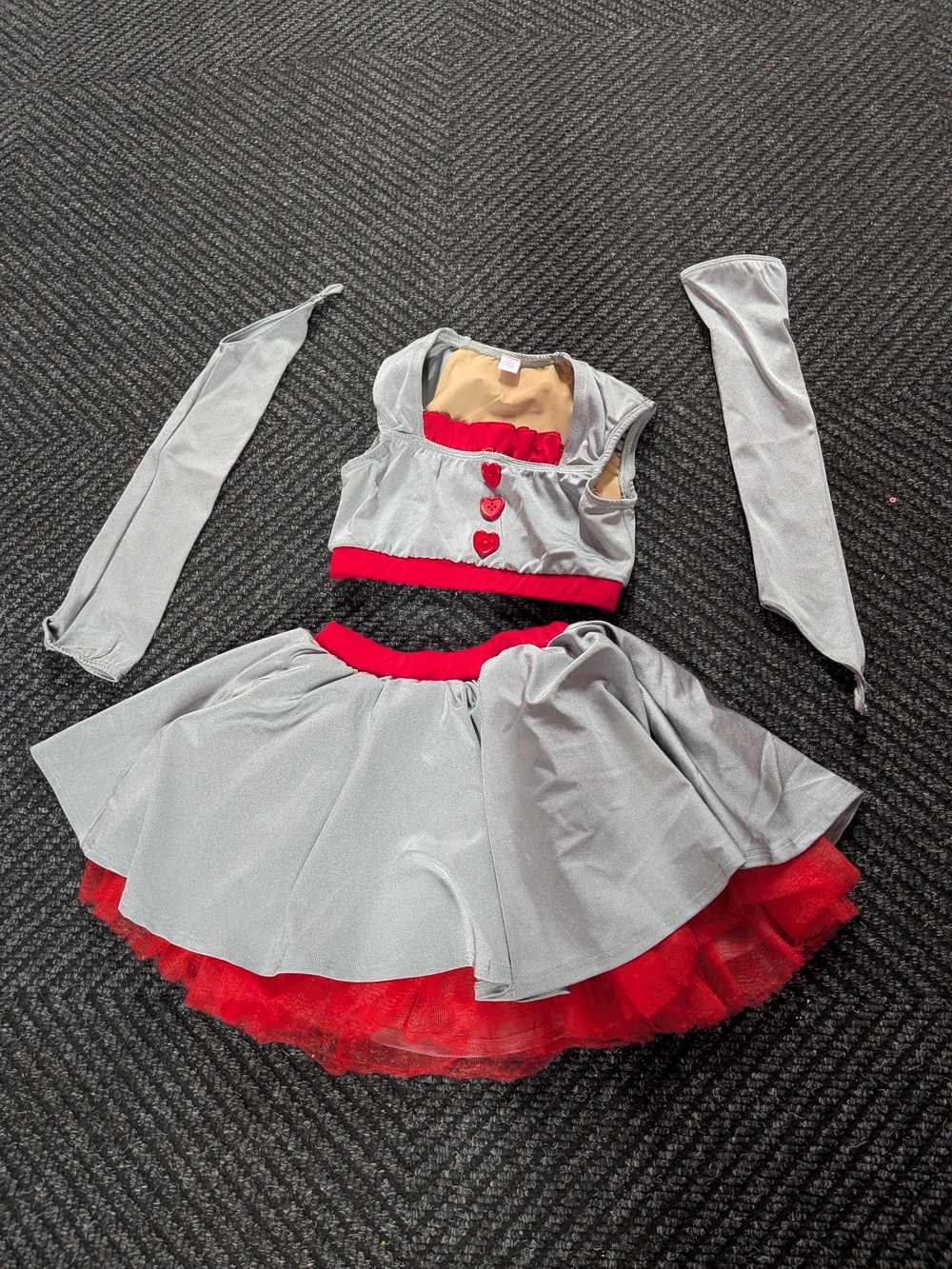 Girls Silver and Red Dance Costume with a Top and a Tulle Skirt - Size CL